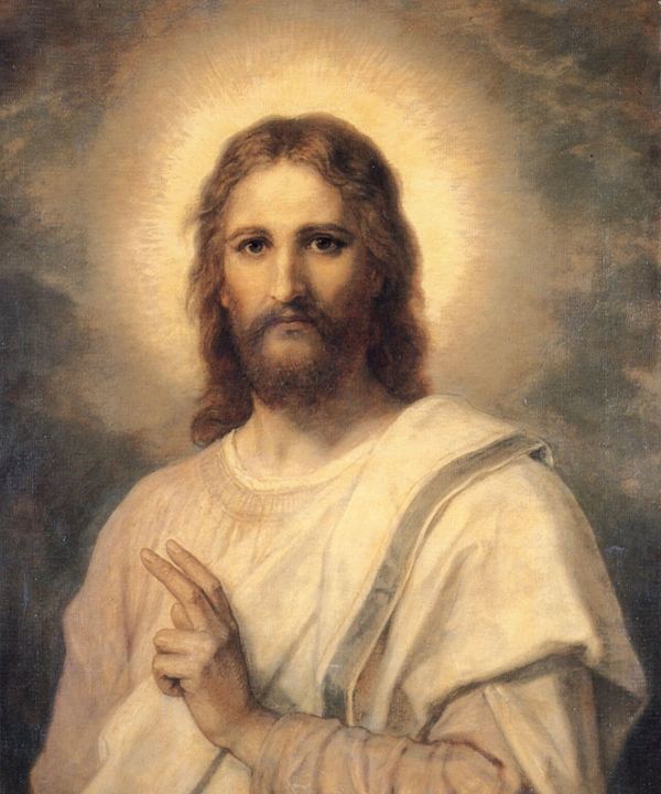 Christ, haloed in light, in Hofmann’s 1884 painting.