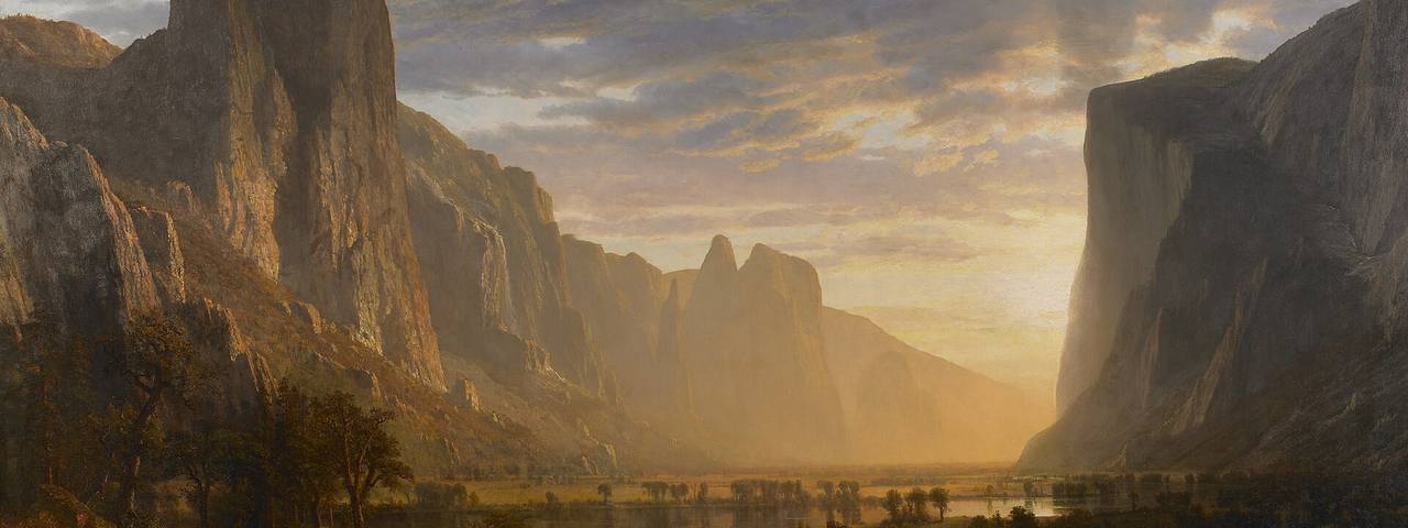 Bierstadt’s painting of golden light pouring into Yosemite Valley.